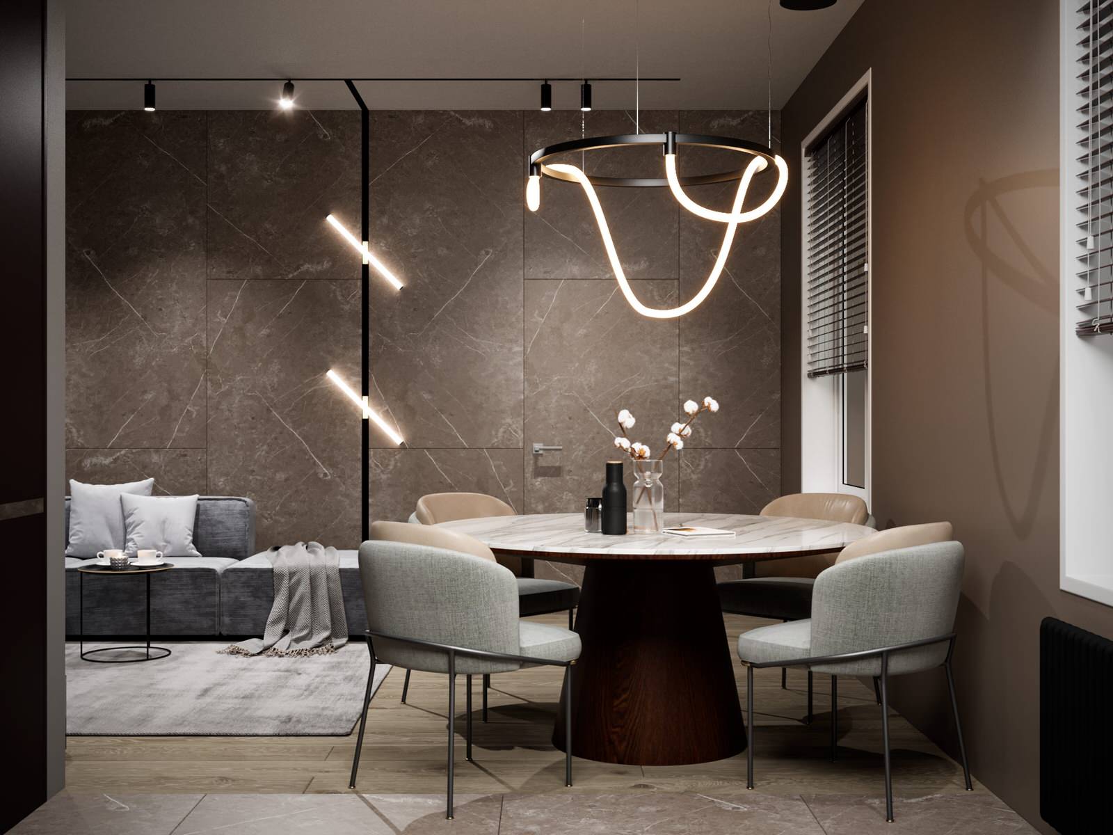 Living room project in the Wings residential complex