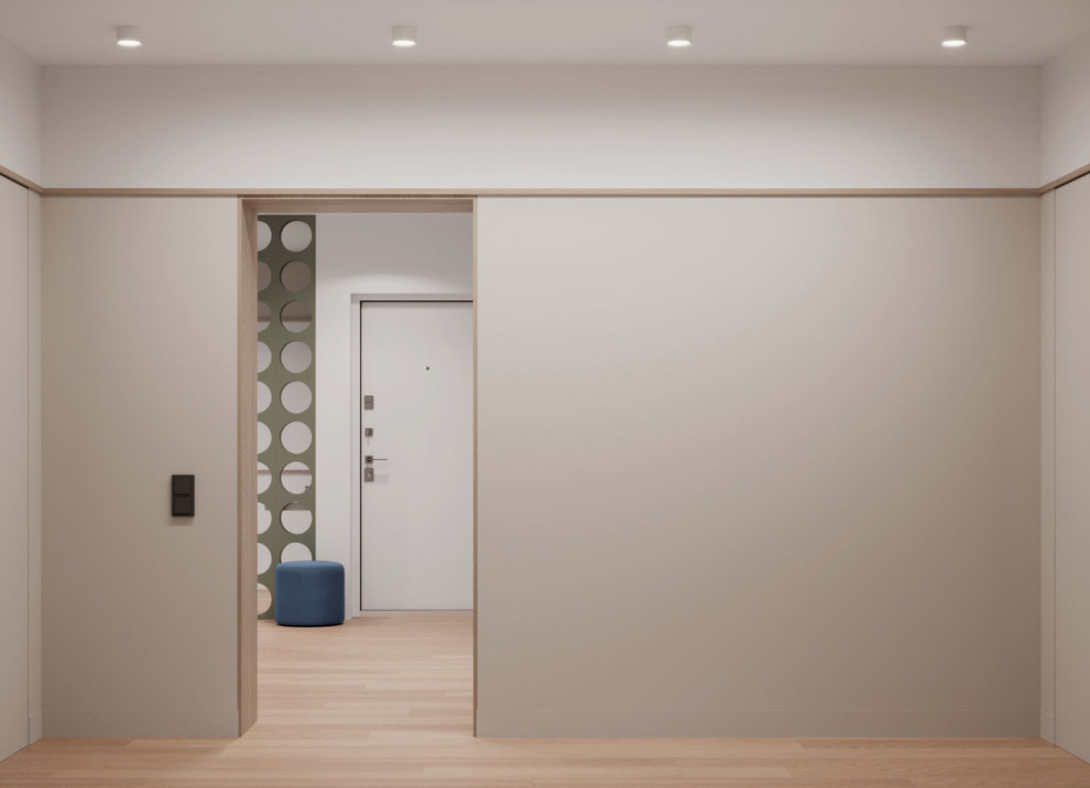 Современный интерьер с яркими акцентами и геометрическими формами