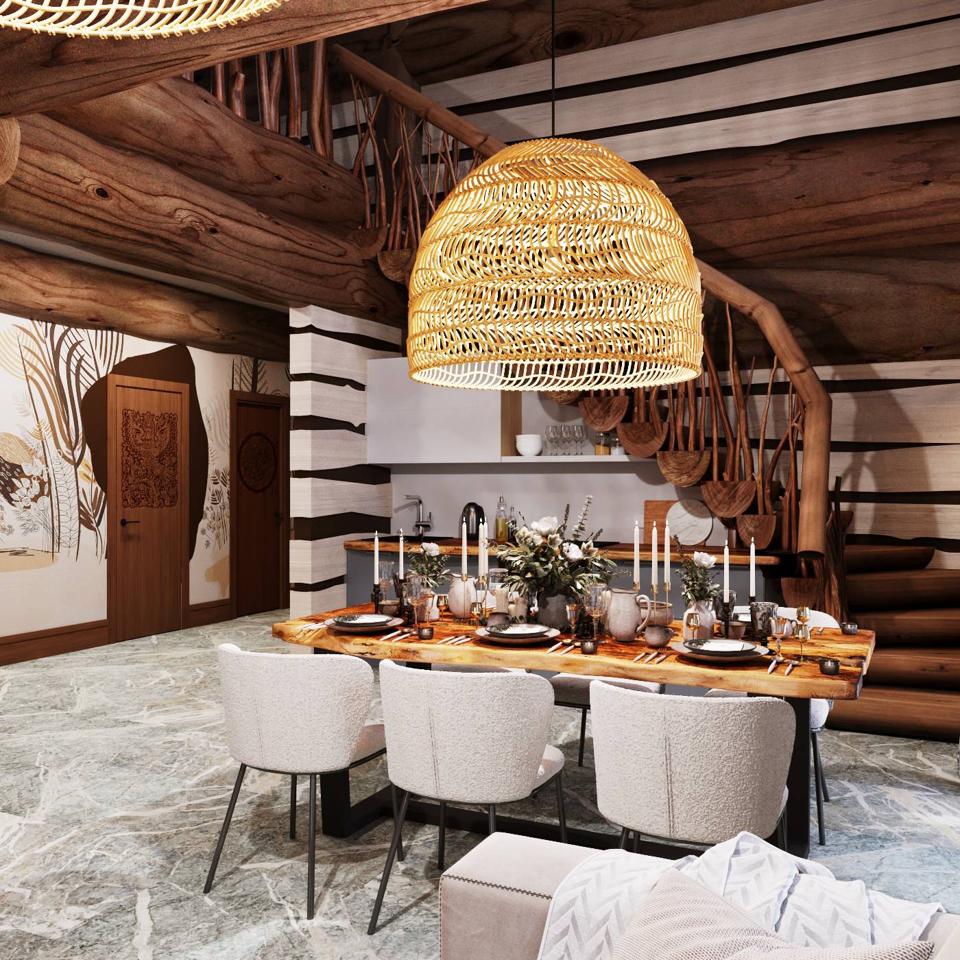 Концепция интерьера гостиной банного комплекса