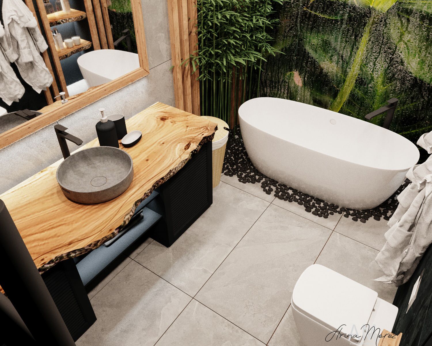 Фреска Frame-2019 в интерьере ванной комнаты