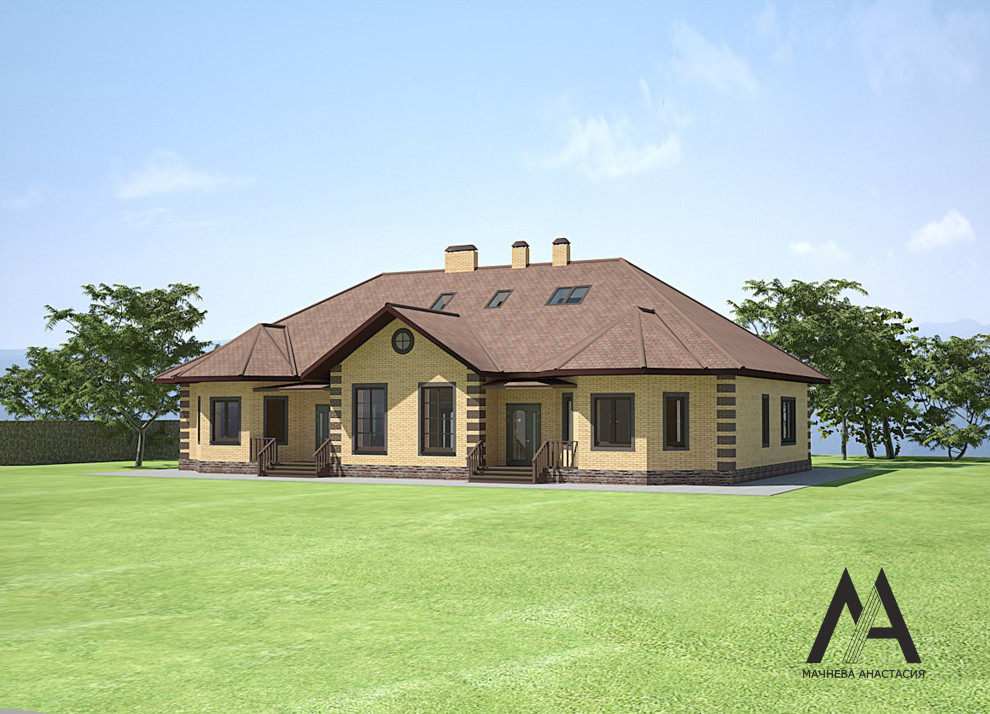 Эскизный проект экстерьера коттеджа на две семьи, Омск, п.Чукреевка