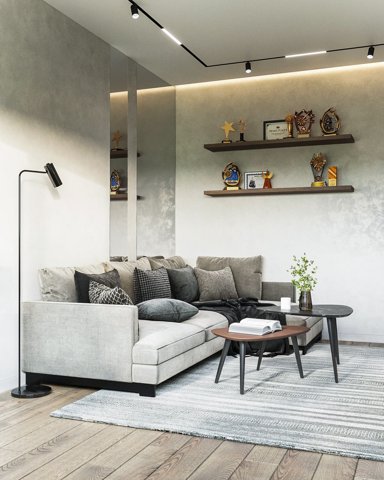 Гостиная в проекте квартиры 100 м2 в Москве