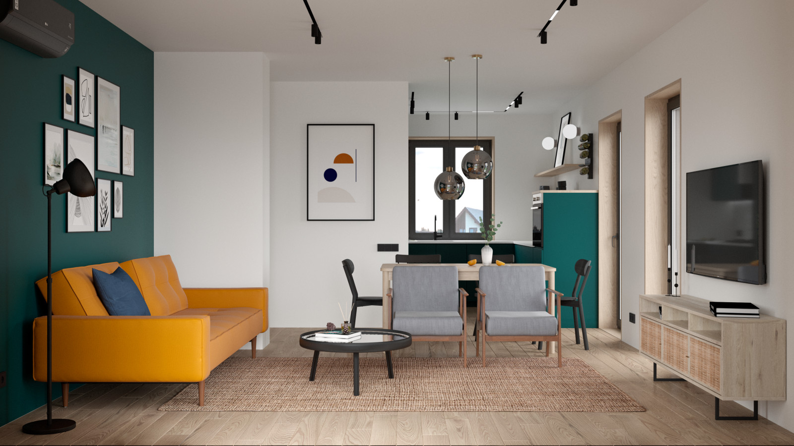 Апельсиновый диван в современном интерьере