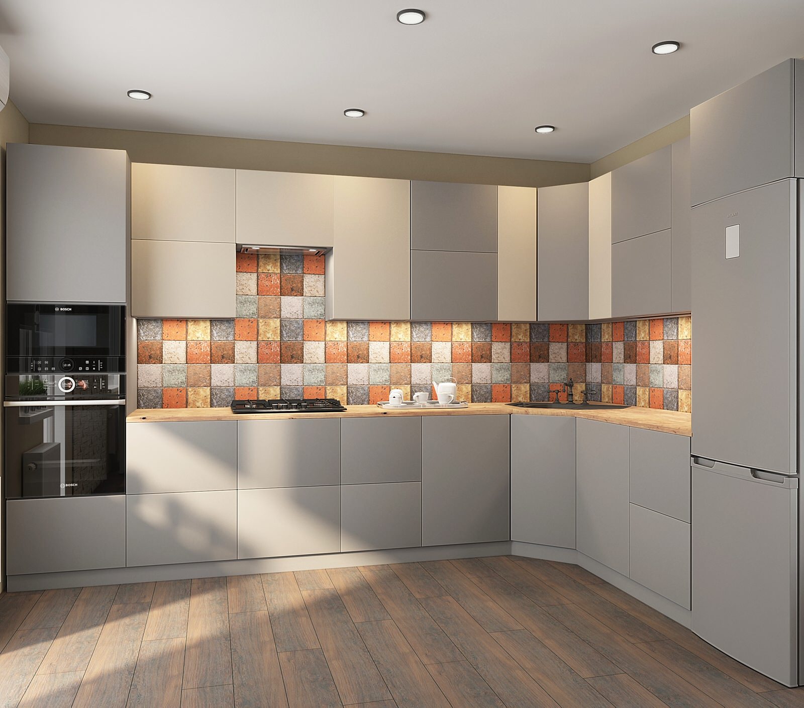 Дизайн-проект кухни гостиной с печью-камином