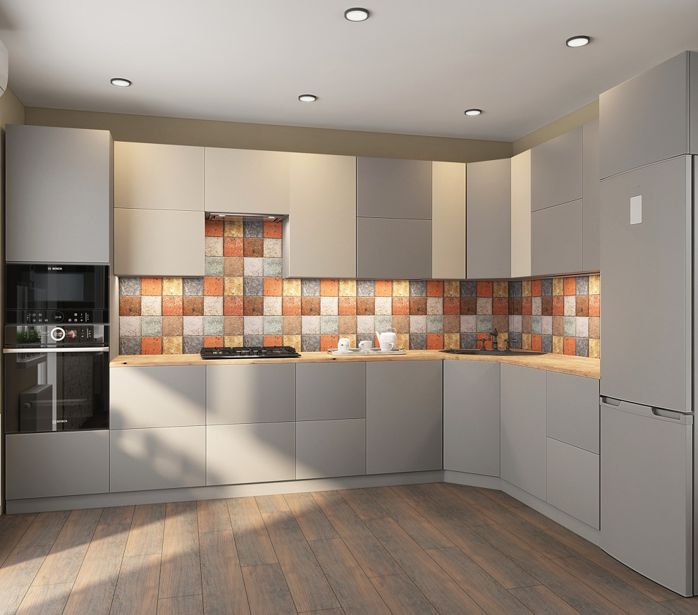 Дизайн-проект кухни гостиной с печью-камином