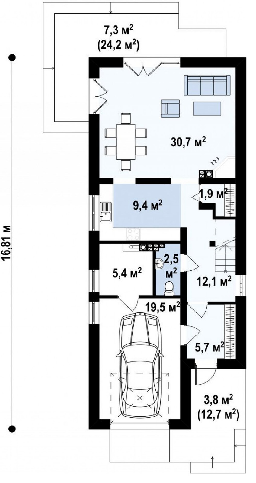 Функциональный и привлекательный дом с гаражом для узкого участка, проект Z293