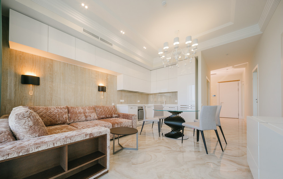 Апартаменты  ЖК "Актёр гэлакси" в современном морском стиле