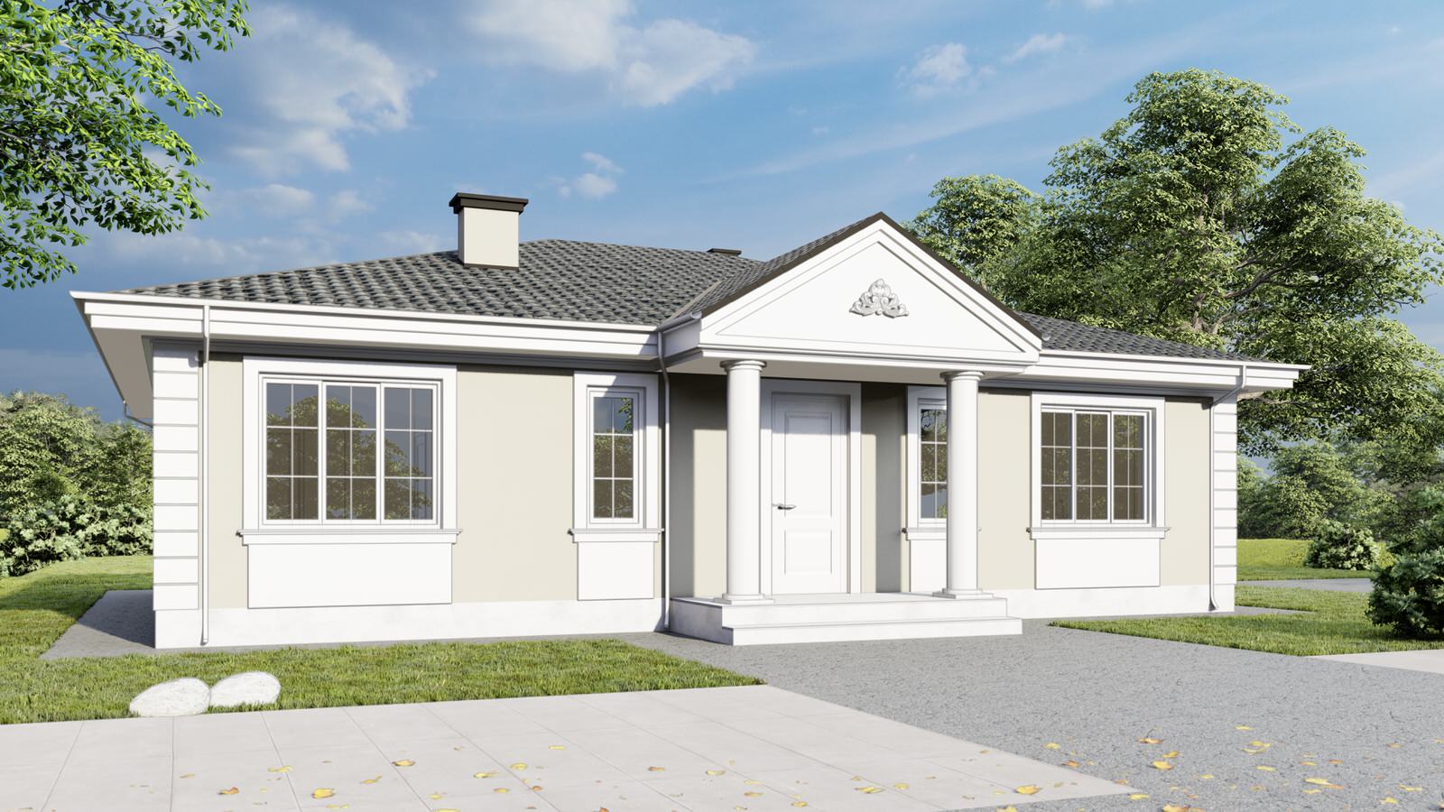 Одноэтажный дом в классическом стиле