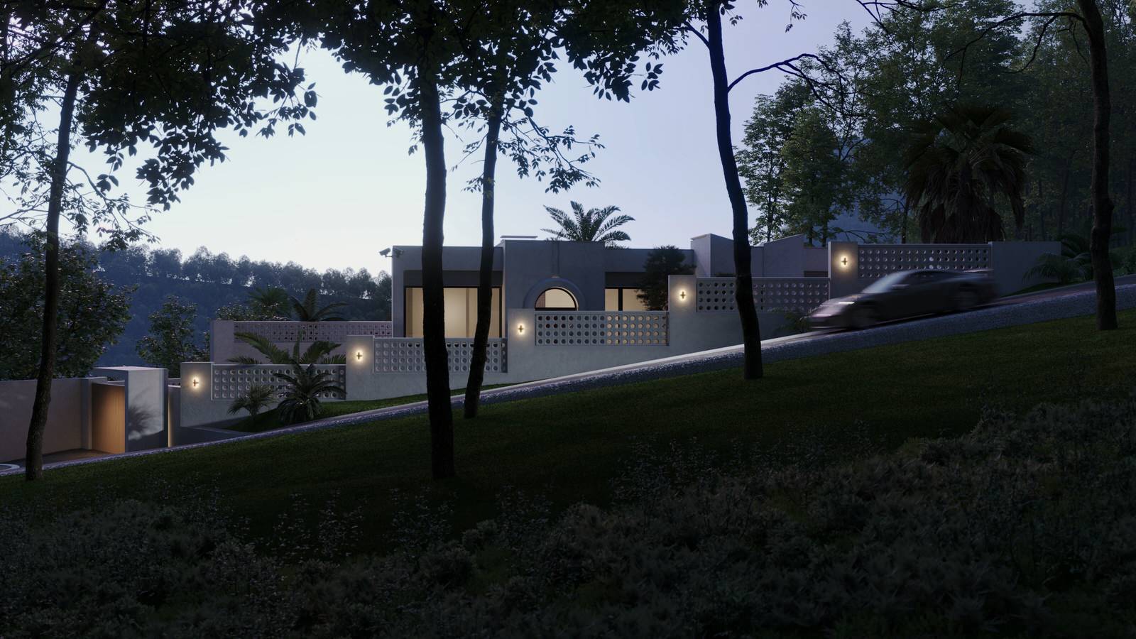 Главный фасад / вечерний вид