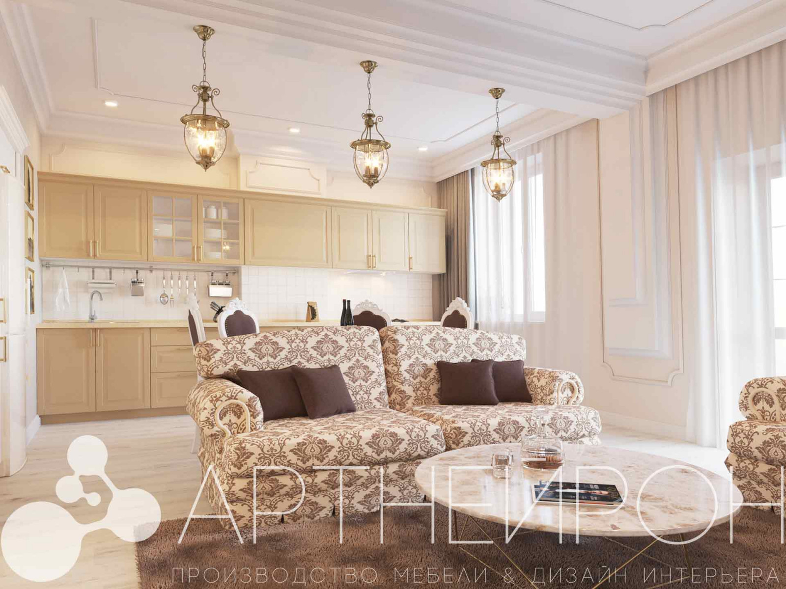 Обложка проекта: Дизайн гостиной + кухня