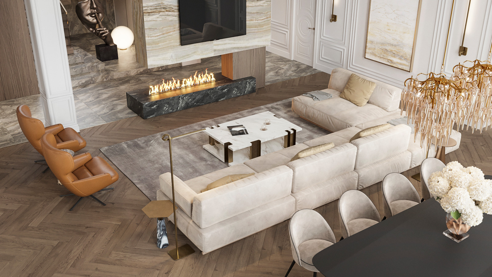 Современный роскошный интерьер загородного дома