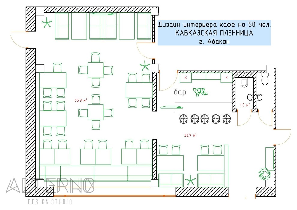 Дизайн интерьера кафе КАВКАЗСКАЯ ПЛЕННИЦА г. Абакан