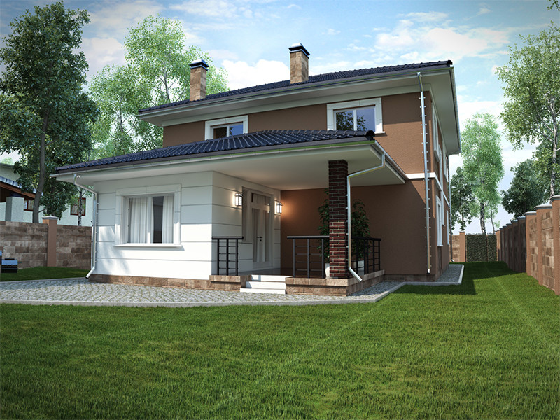 Обложка проекта: Проект двухэтажного дома с террасой, балконом, крыльцом и тамбуром