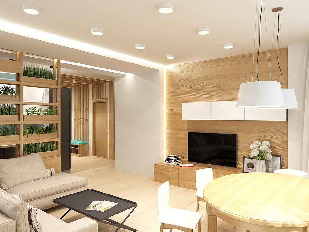 Интерьер гостиной в эко-скандинавском стиле