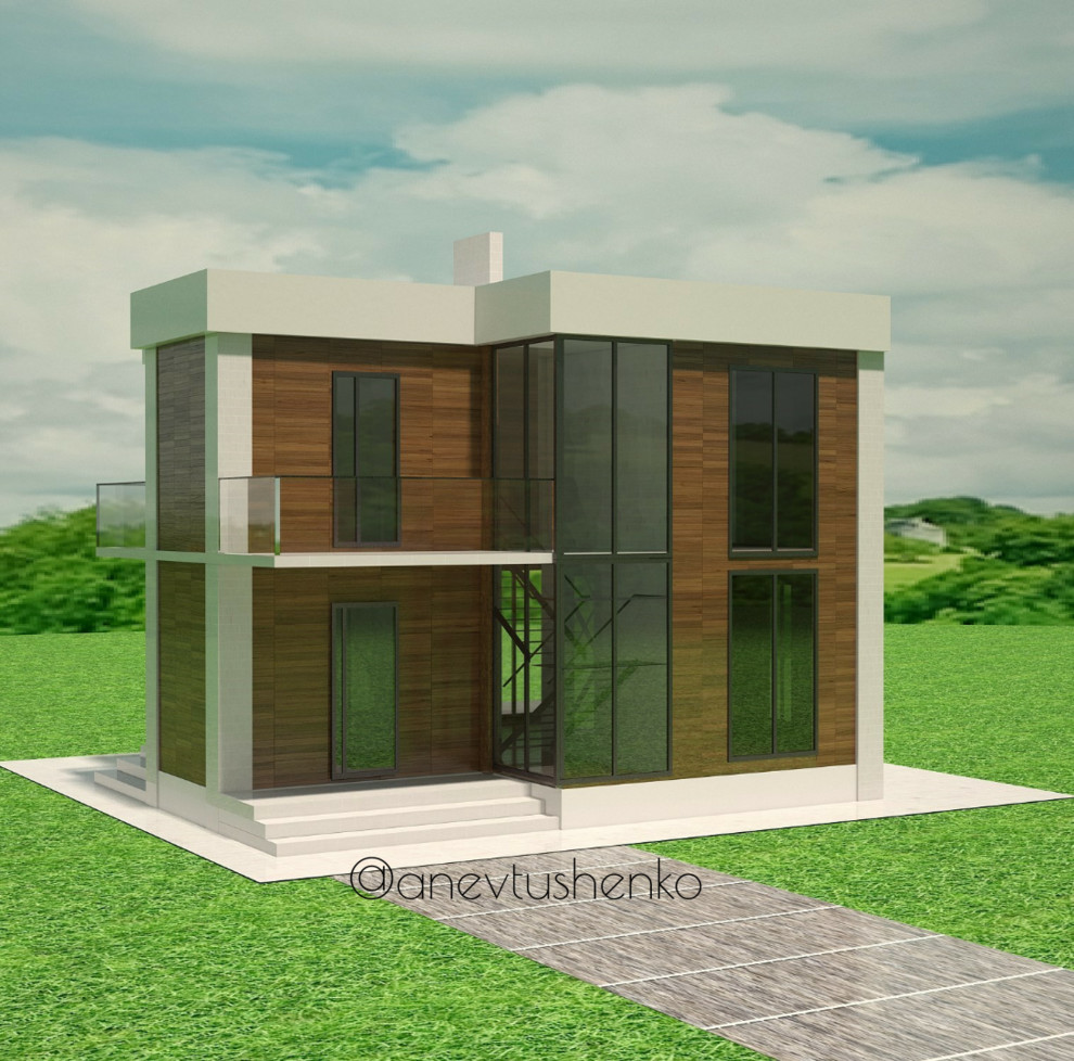 Дом 2 этажный для теплого региона в современном стиле.