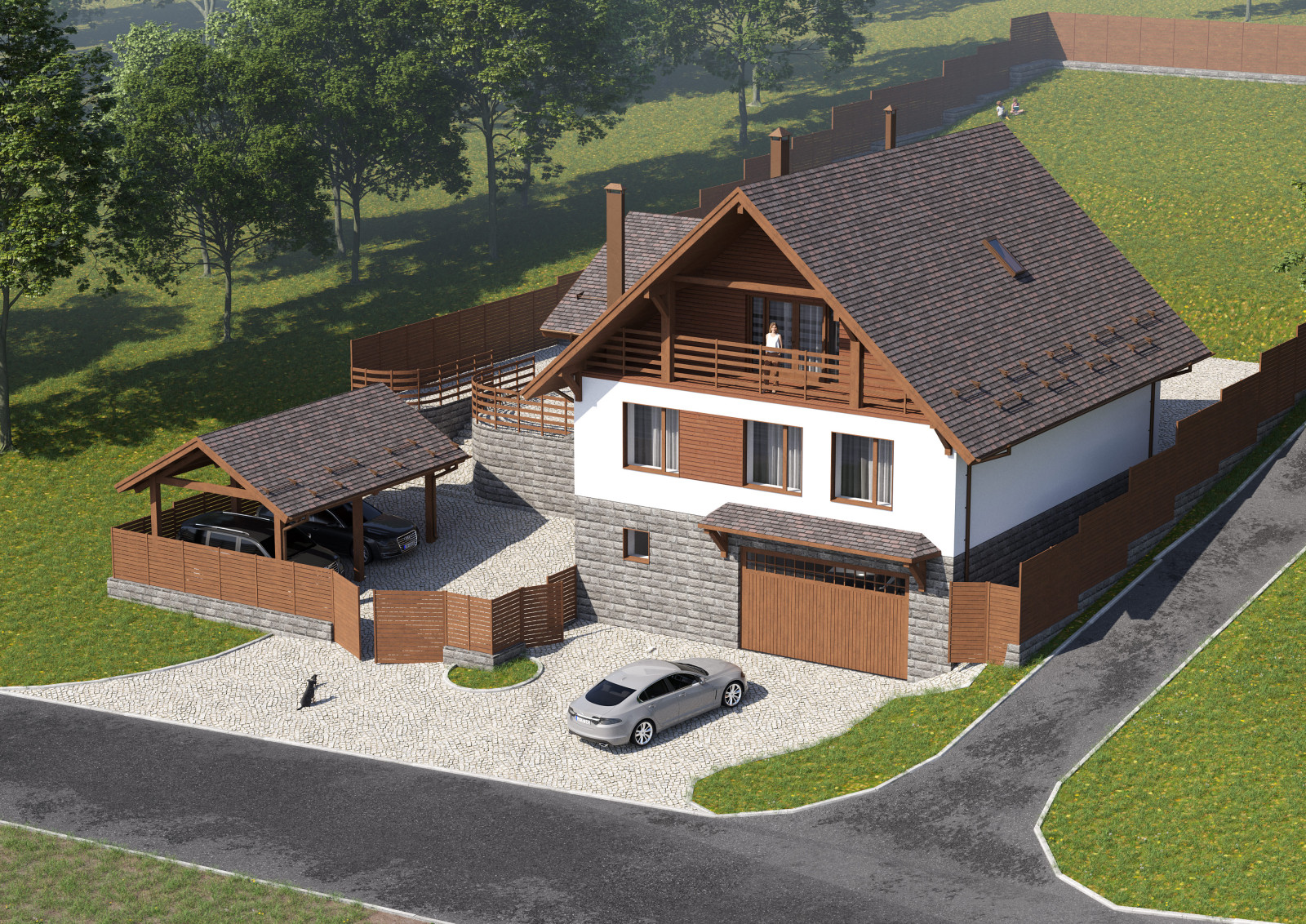 Проект 3-этажного 5-комнатного мансардного дома в стиле шале