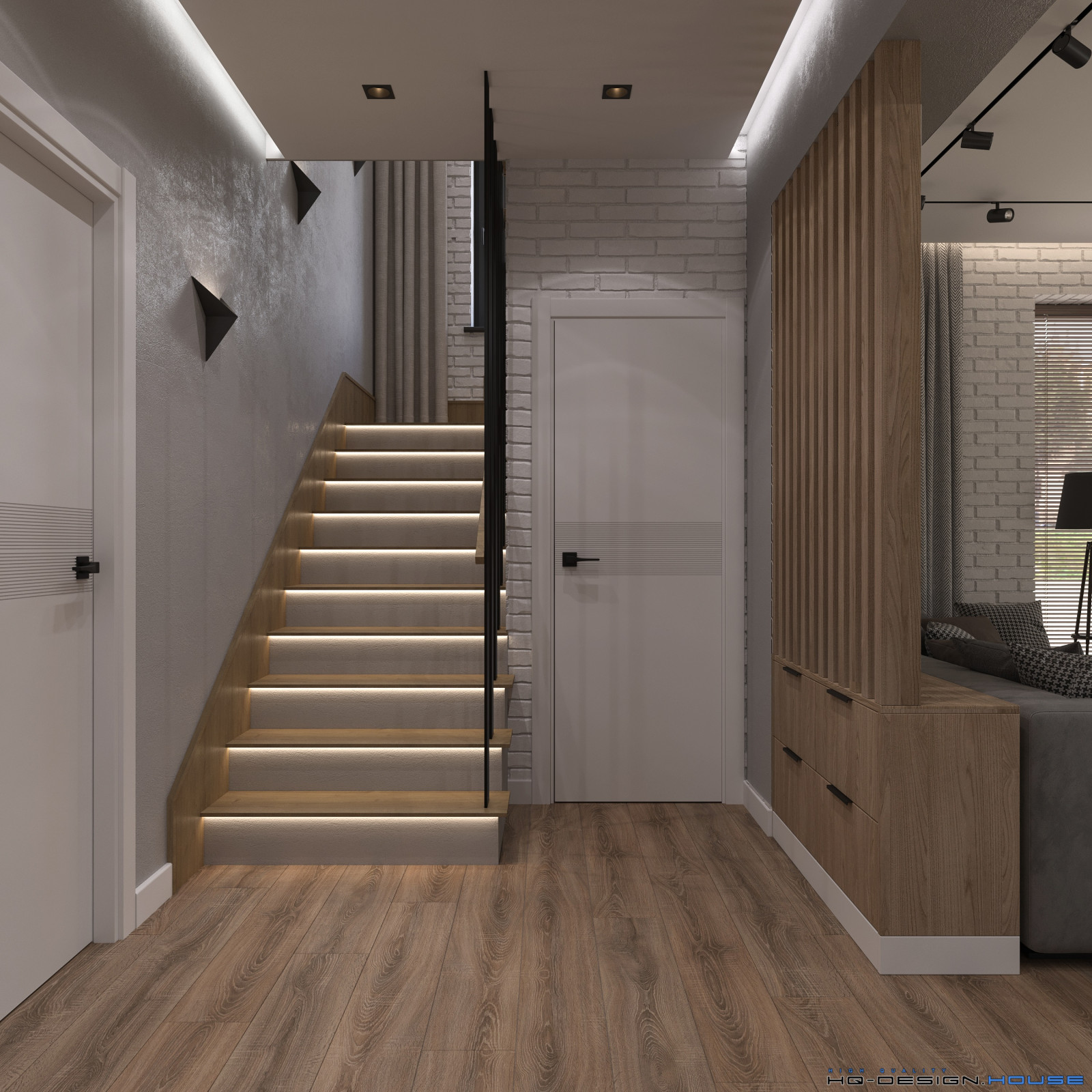 Кухня-гостиная в частном доме в современном стиле с элементами Лофт