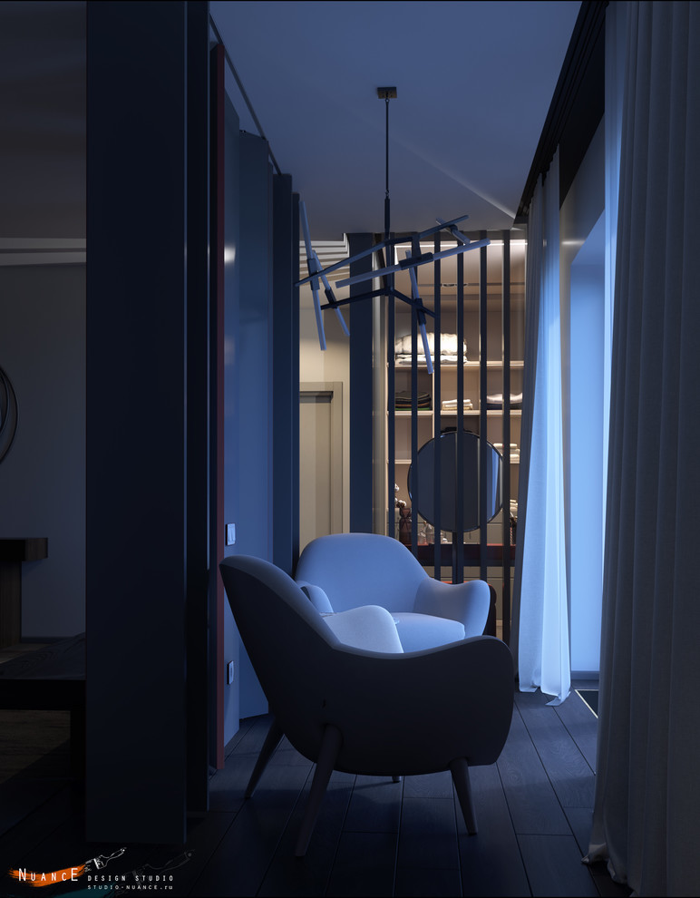 Дизайн спальной комнаты с мобильной перегородкой