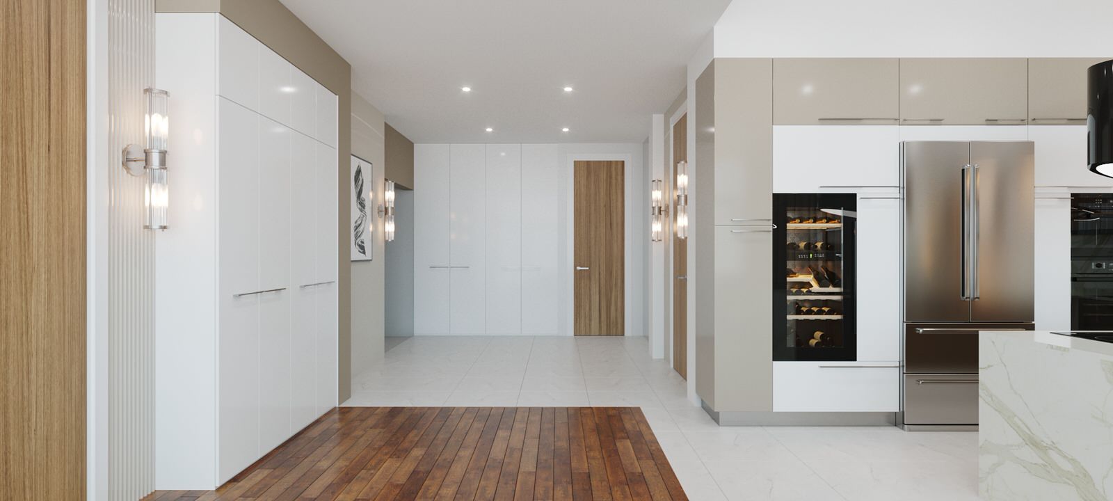 Кухня-гостиная в бежевых тонах