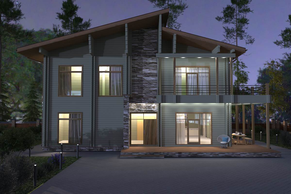 Двухэтажный дом из двойного бруса