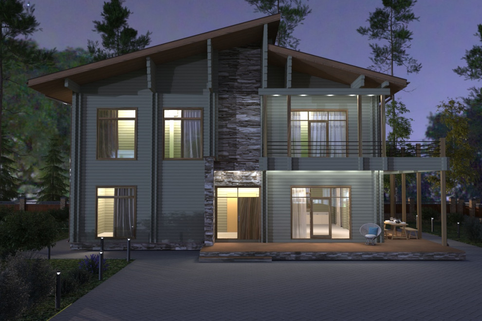 Двухэтажный дом из двойного бруса