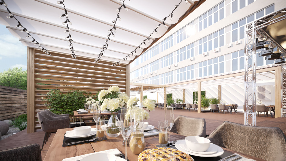 Благоустройство летней террасы бара.