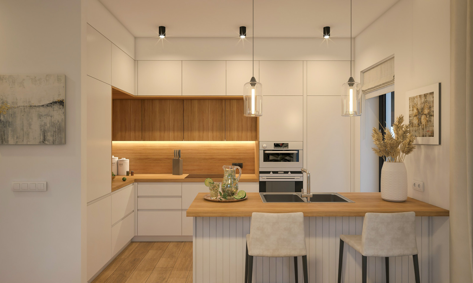 Гостиная и кухня современный минимализм