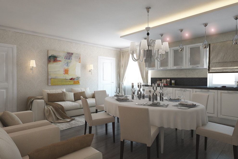 Гостиная совмещенная с кухней и столовой