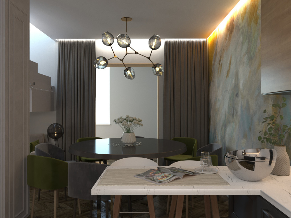 Кухня-гостиная в проекте " Таунхаус для большой семьи"