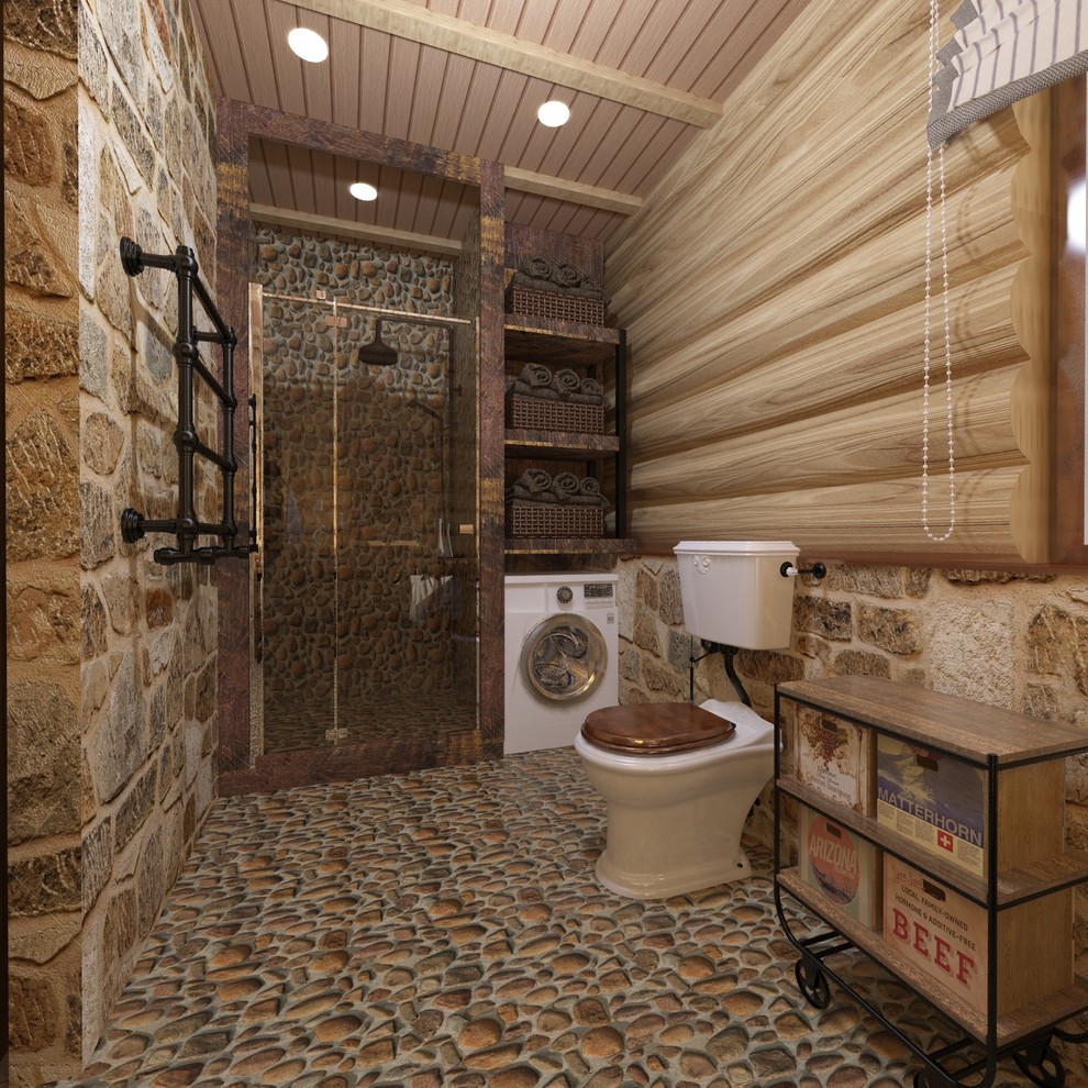 Интерьер дома из сруба в стиле шале (первый этаж)