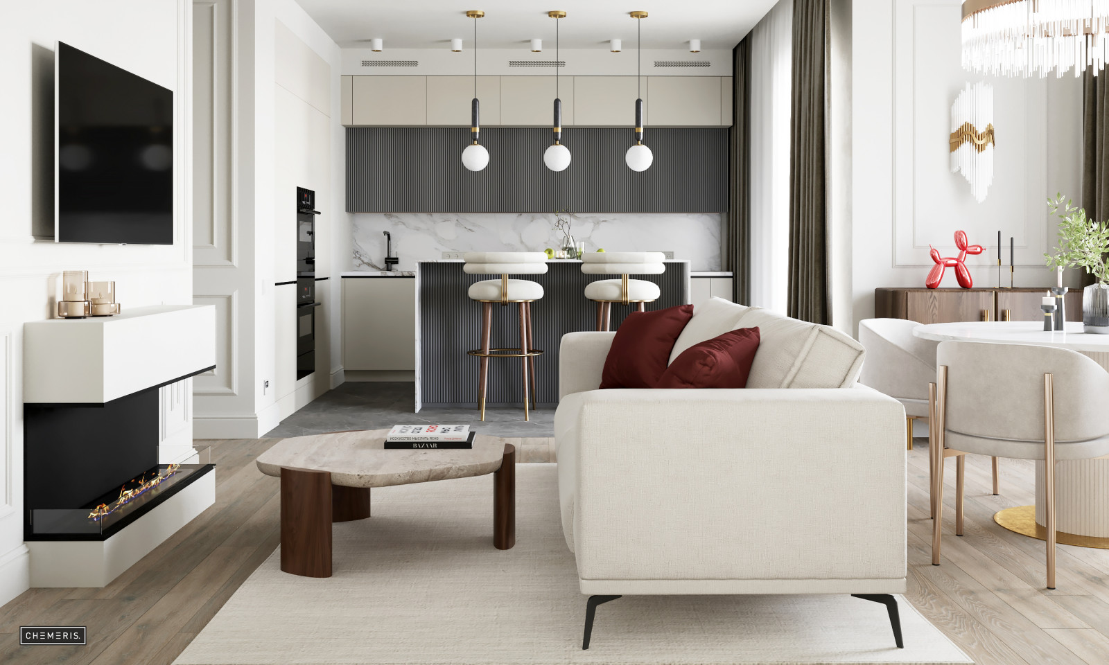 Молочно-белый неоклассический интерьер в Крылатском