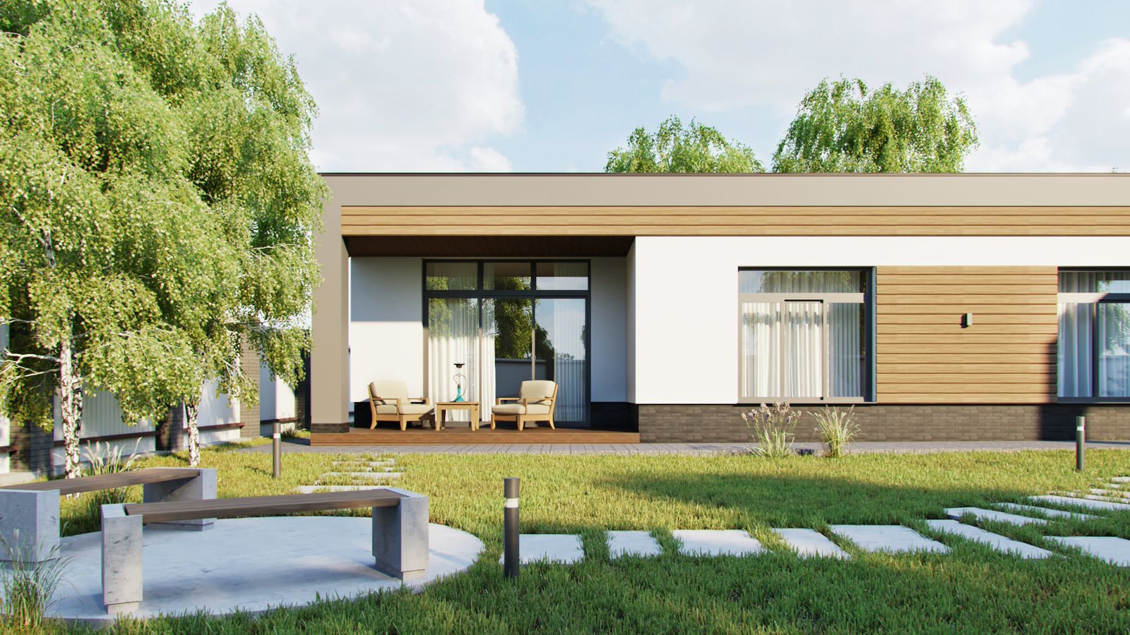 Одноэтажный загородный дом