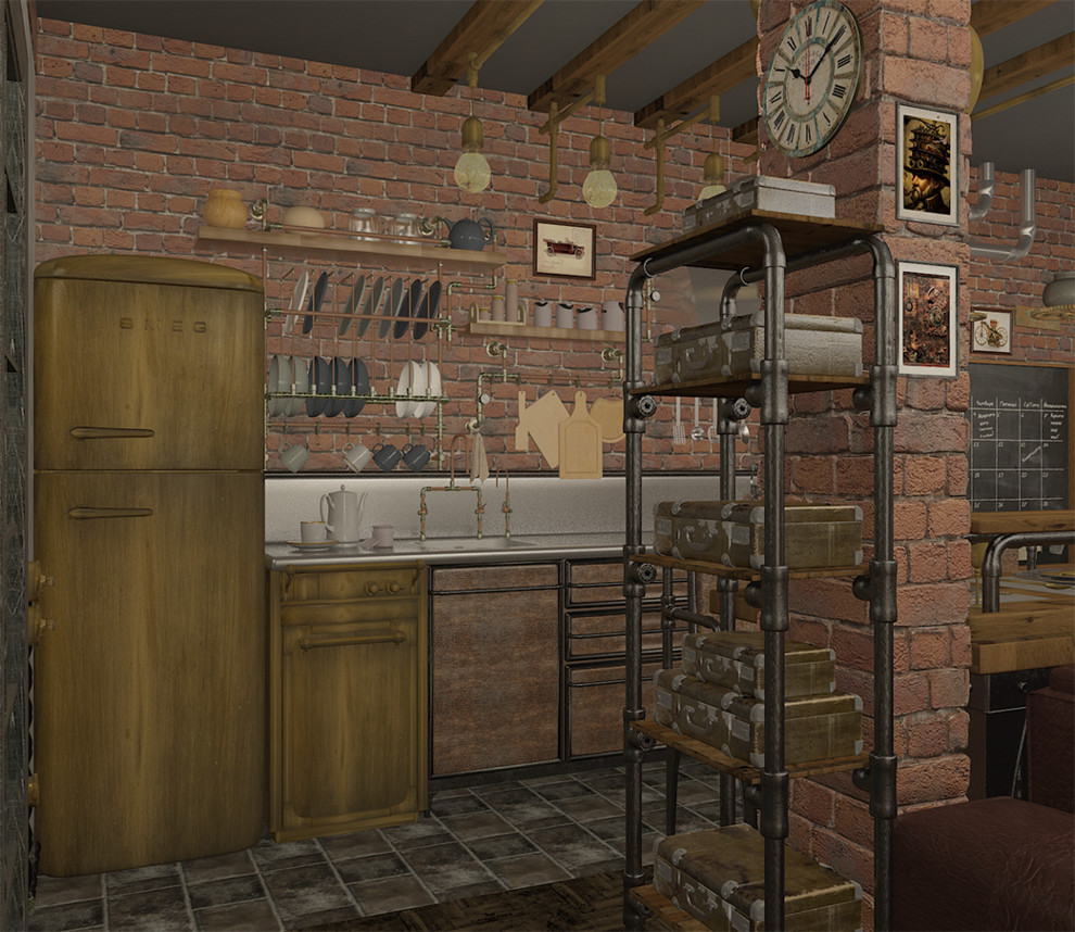 Гостиная студия в стиле Стимпанк.