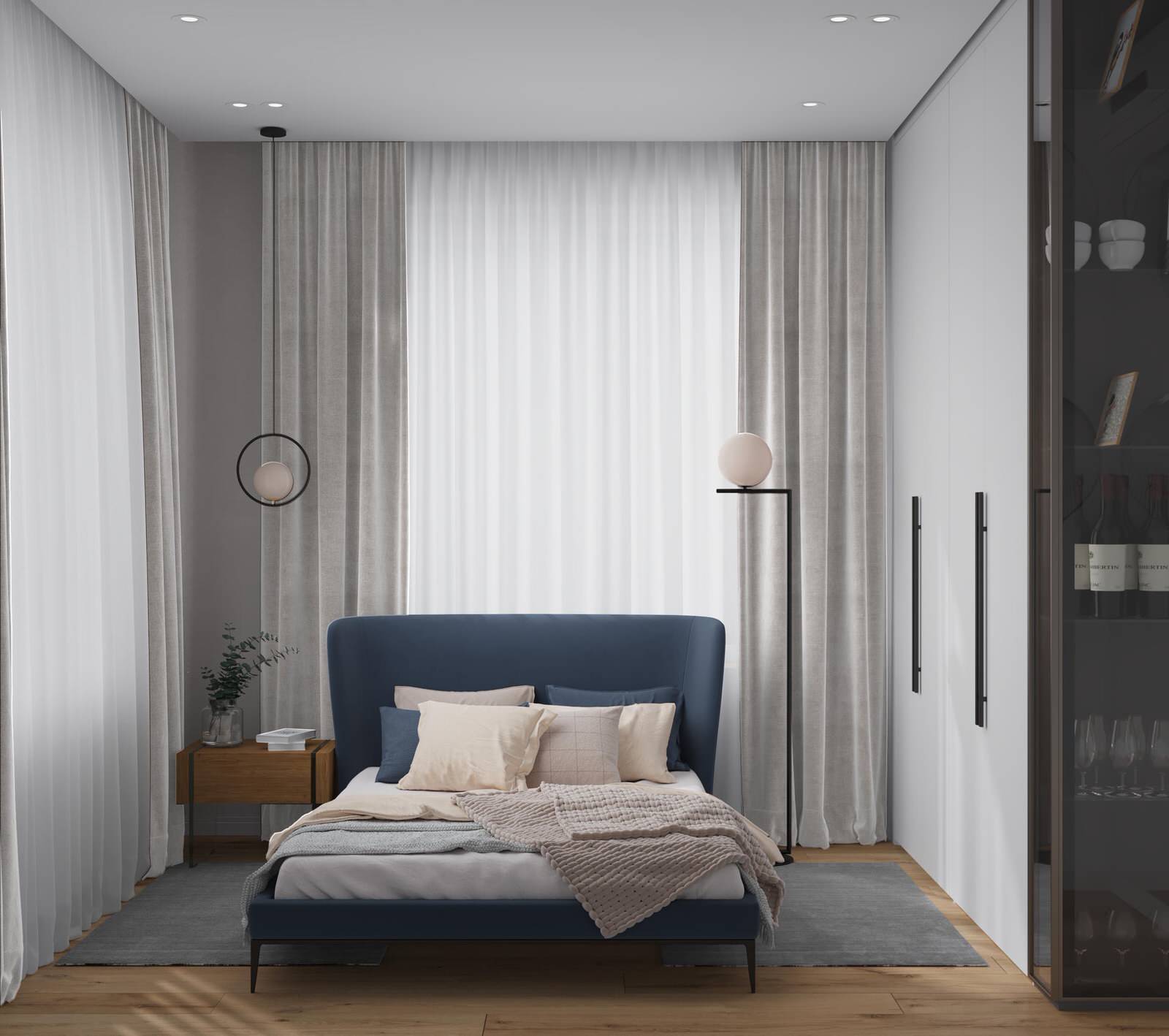 Современный стиль с синими акцентами в дизайне интерьера квартиры в ЖК "Цивилиза