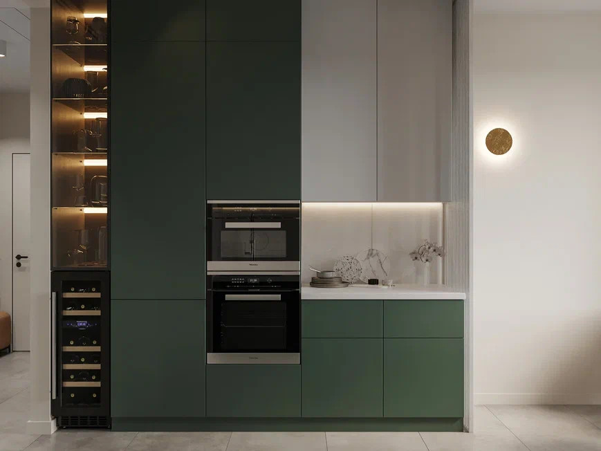 Двухкомнатная квартира 54  м² в оливковых и песочных оттенках