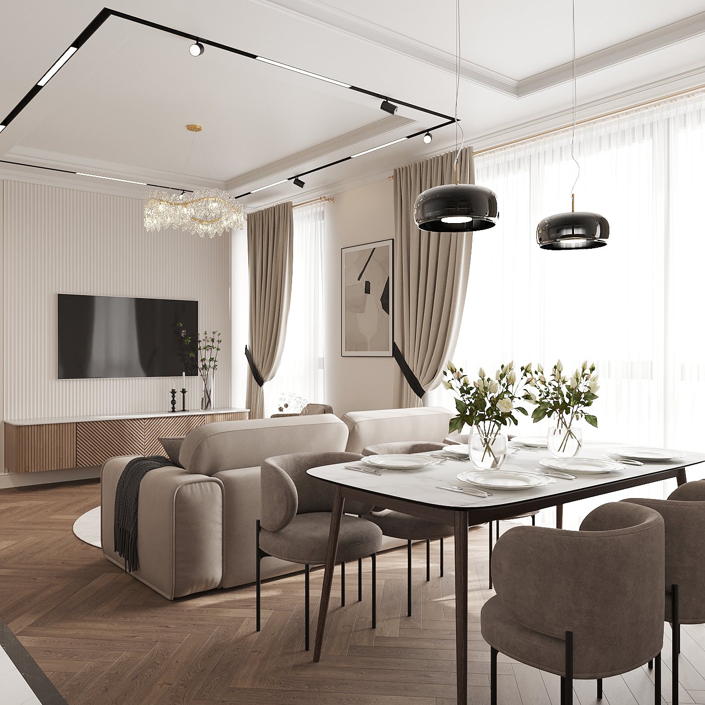 Интерьер в стиле неоклассика в РП ЗАРЕЧЬЕ 103 кв.м.