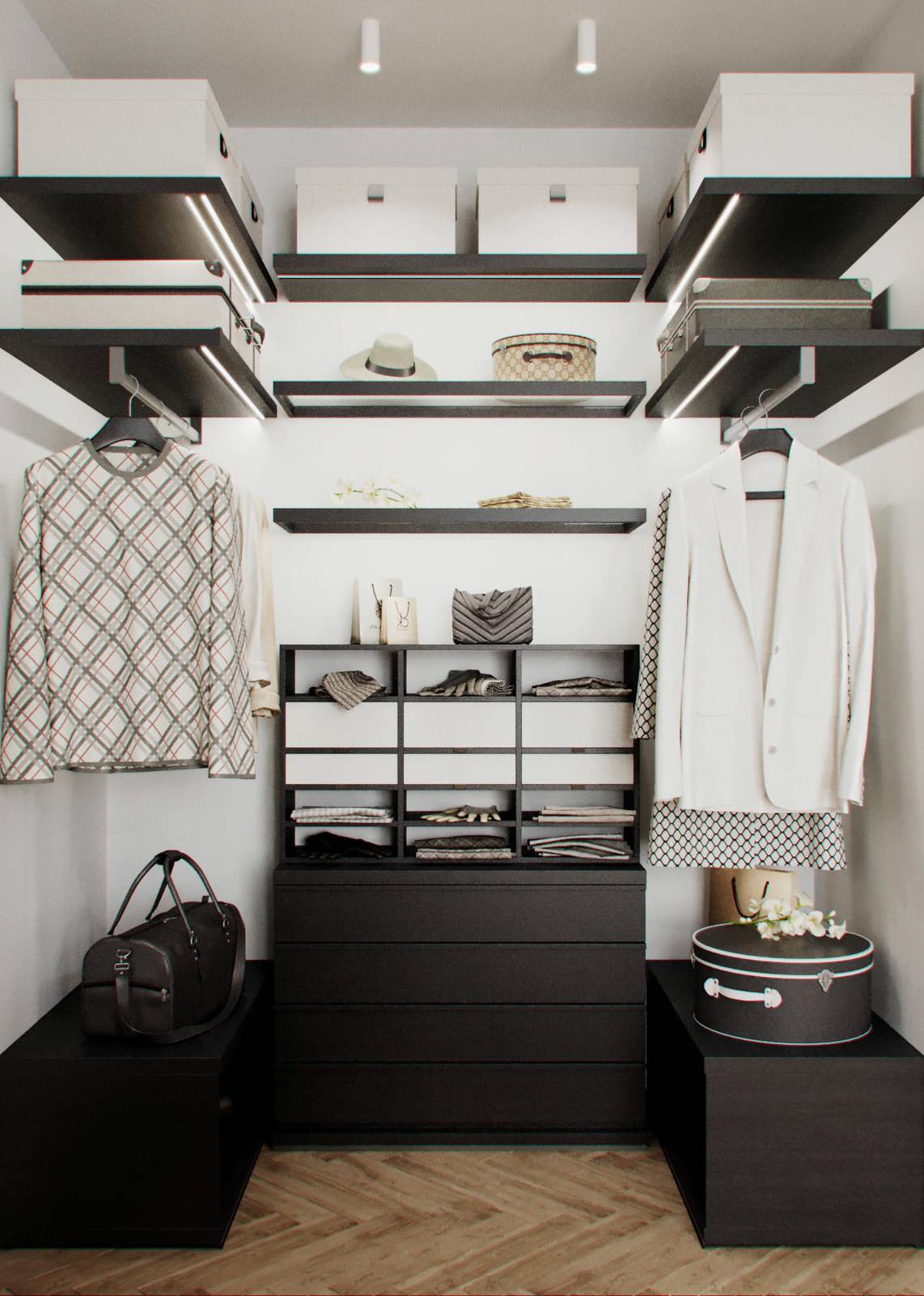 Cовременная квартира, дизайн интерьера в светло-темных тонах в ЖК "Георг Ландрин