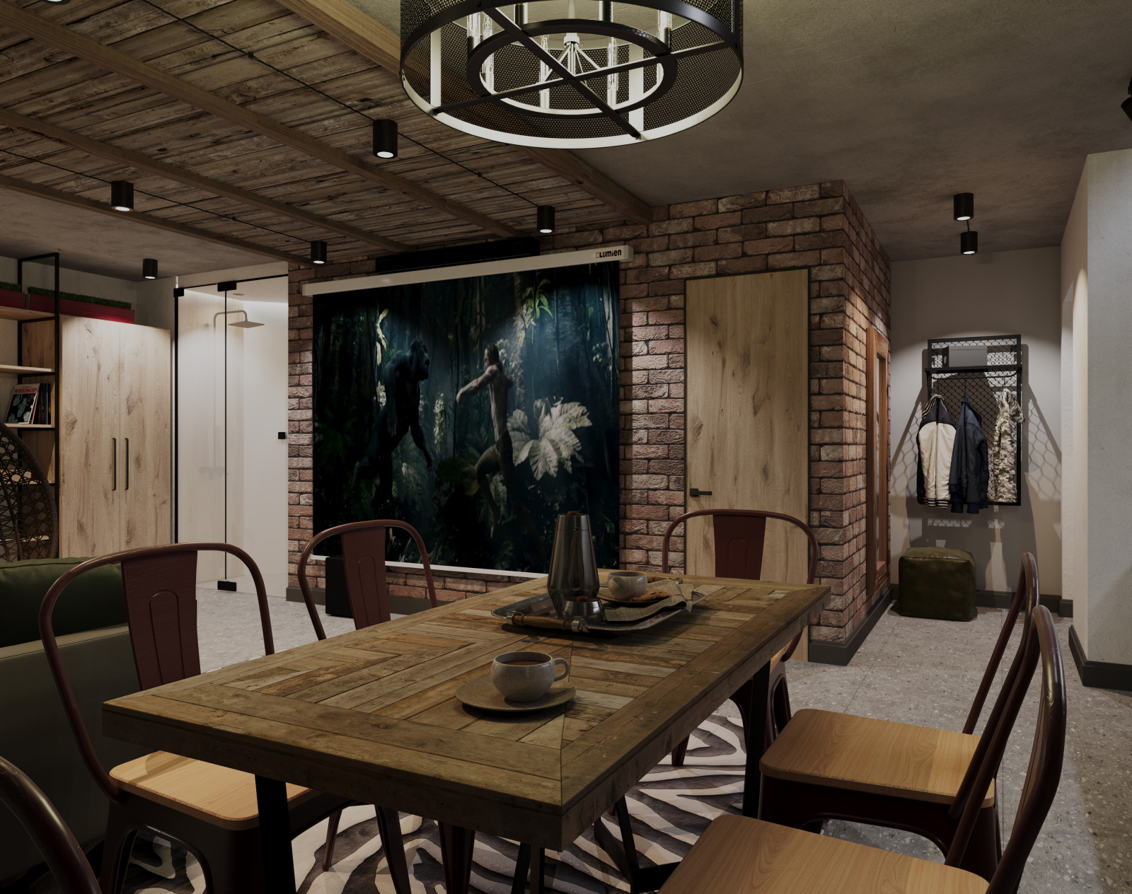 Зона для отдыхав цокольном этаже дома