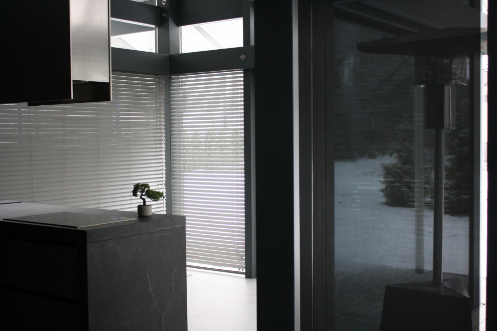 Решение по шторам для стеклянных стен дома Фахверк.