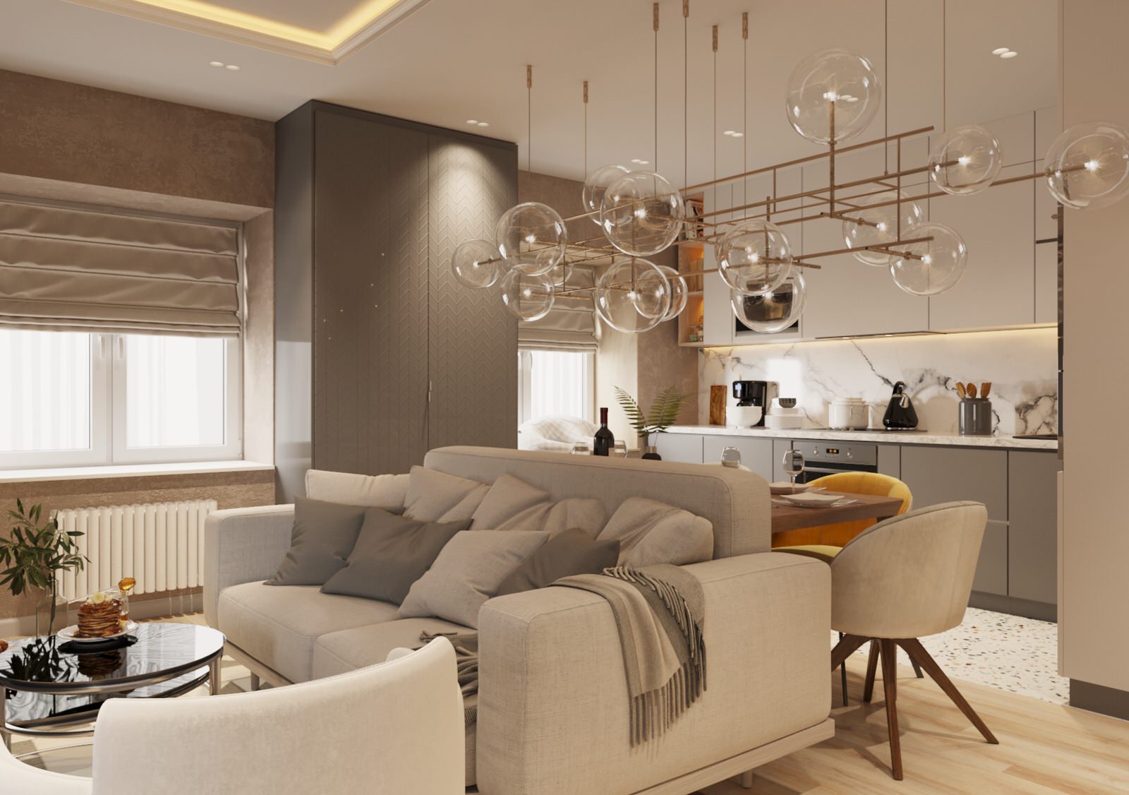 Уютный дизайн трехкомнатной квартиры, 80 м2., проект 2020г.