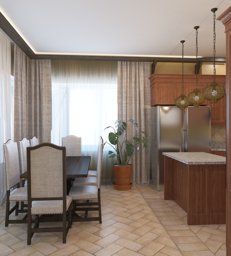 Гостиная и кухня в Колониальном стиле