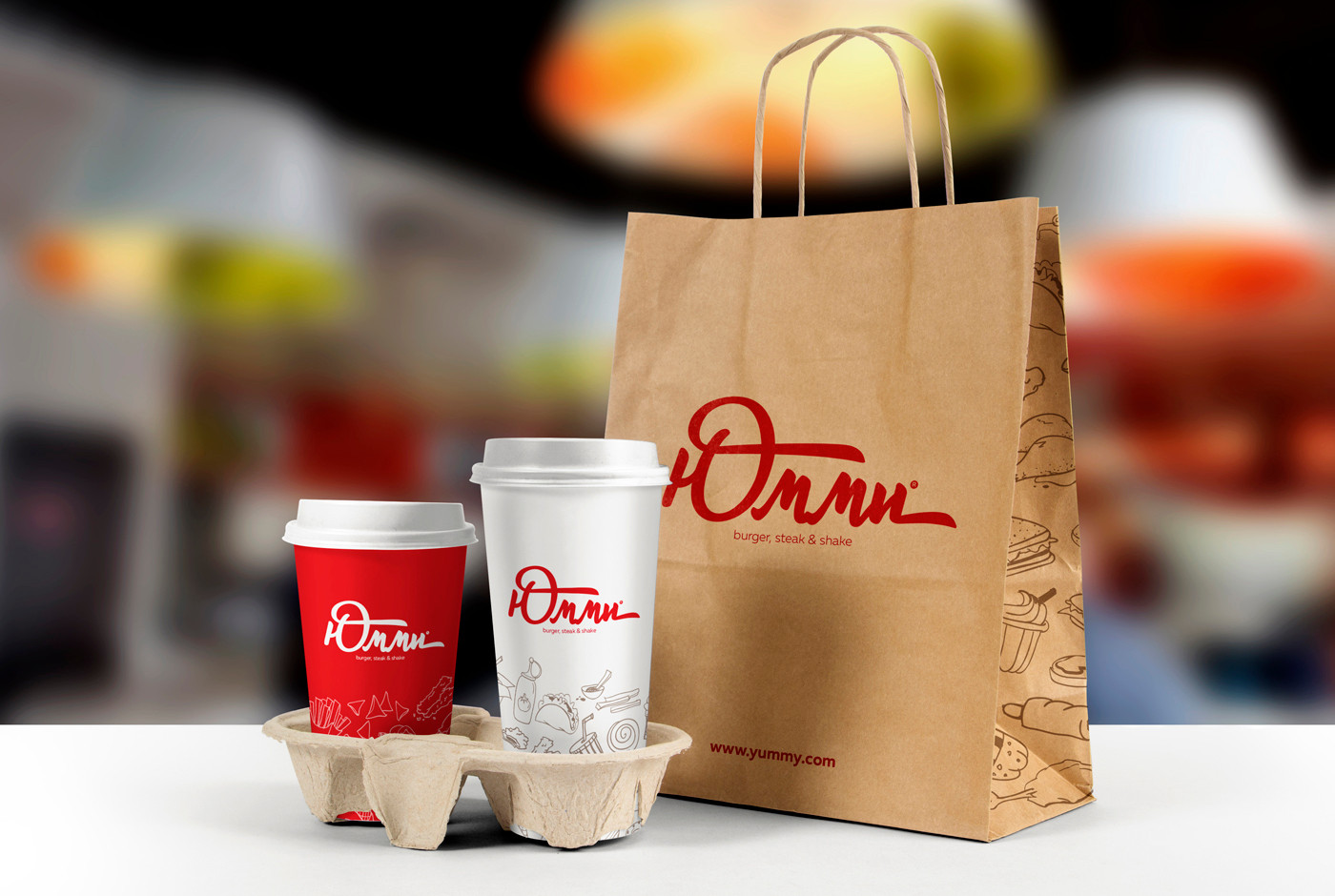 Проект интерьера с разработкой айдентики для сети кафе бистро "Юмми"