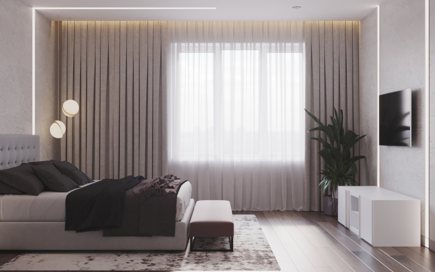 Спальня. Дизайн-проект коттеджа в Московской области