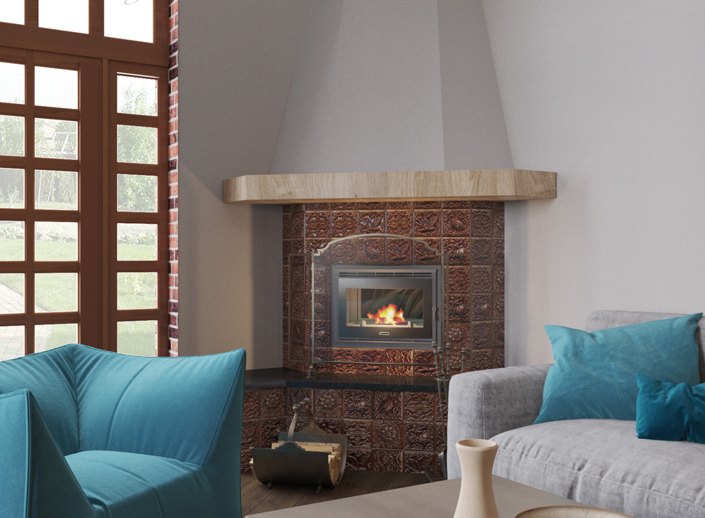 Гостиная с элементами лофта в загородном доме