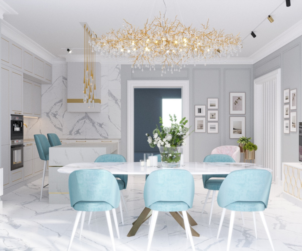 Обложка проекта: Светлая кухня с островом и яркой мебелью