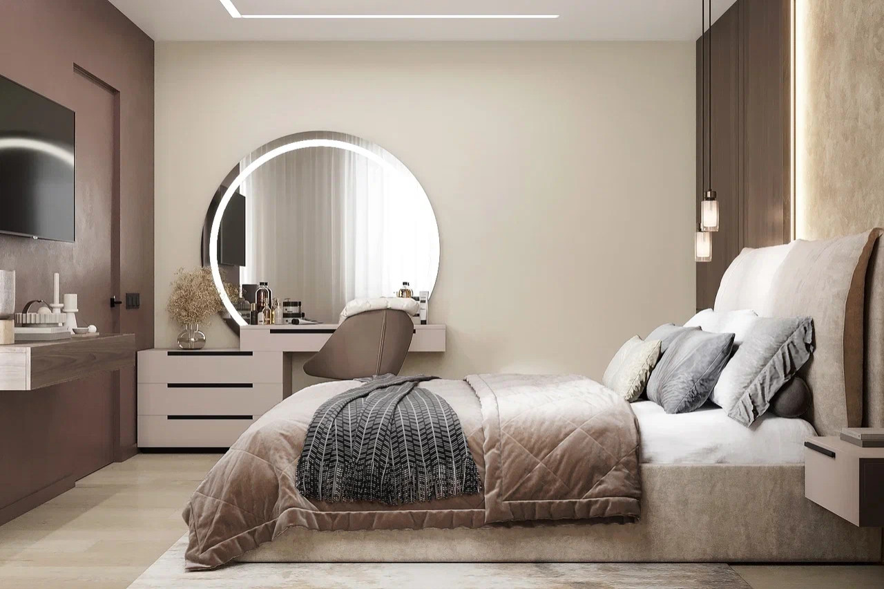 Квартира с двумя спальнями в современном стиле в теплых тонах