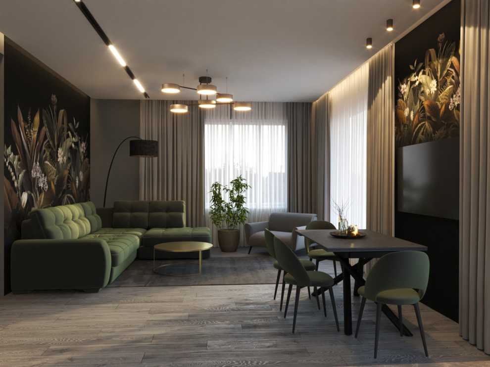 Дизайн кухни - гостиной в загородном доме