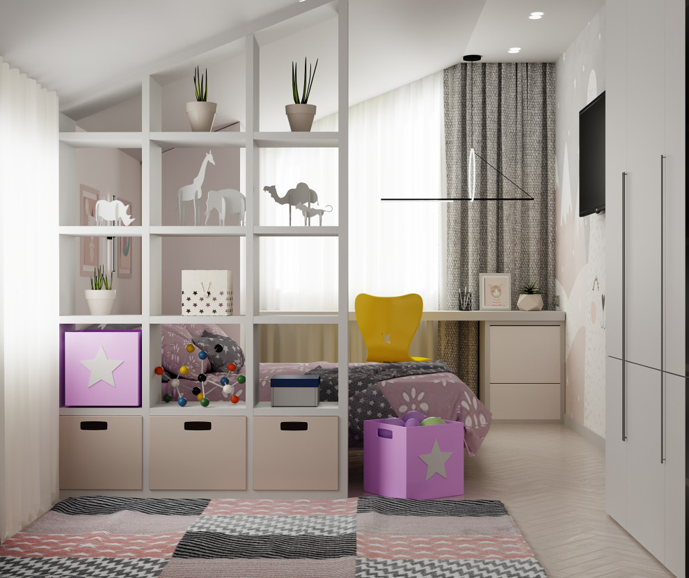 Обложка проекта: Дизайн интерьера детской комнаты на мансардном этаже 13,4м2