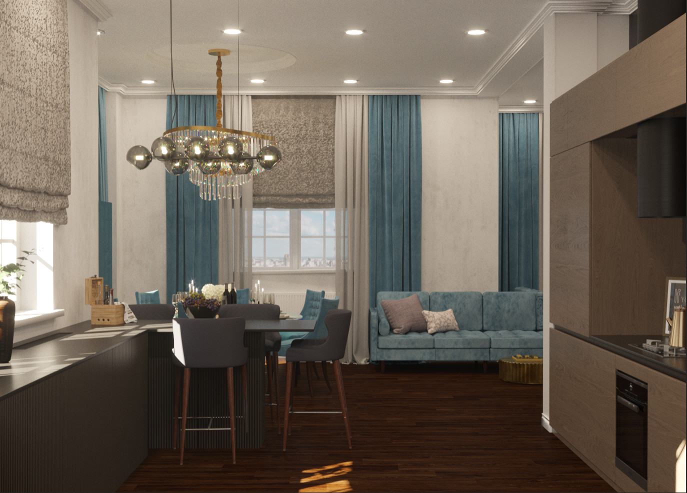 Интерьер обеденной части квартиры 75 кв м