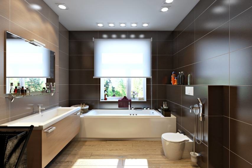 Интерьер загородного дома в Подмосковье. Ванные комнаты.